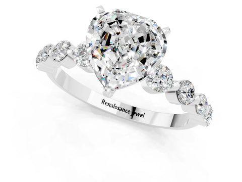 White gold Heart Cut Solitaire Moissanite Ring with Pave Band and Four-Prong Setting_1