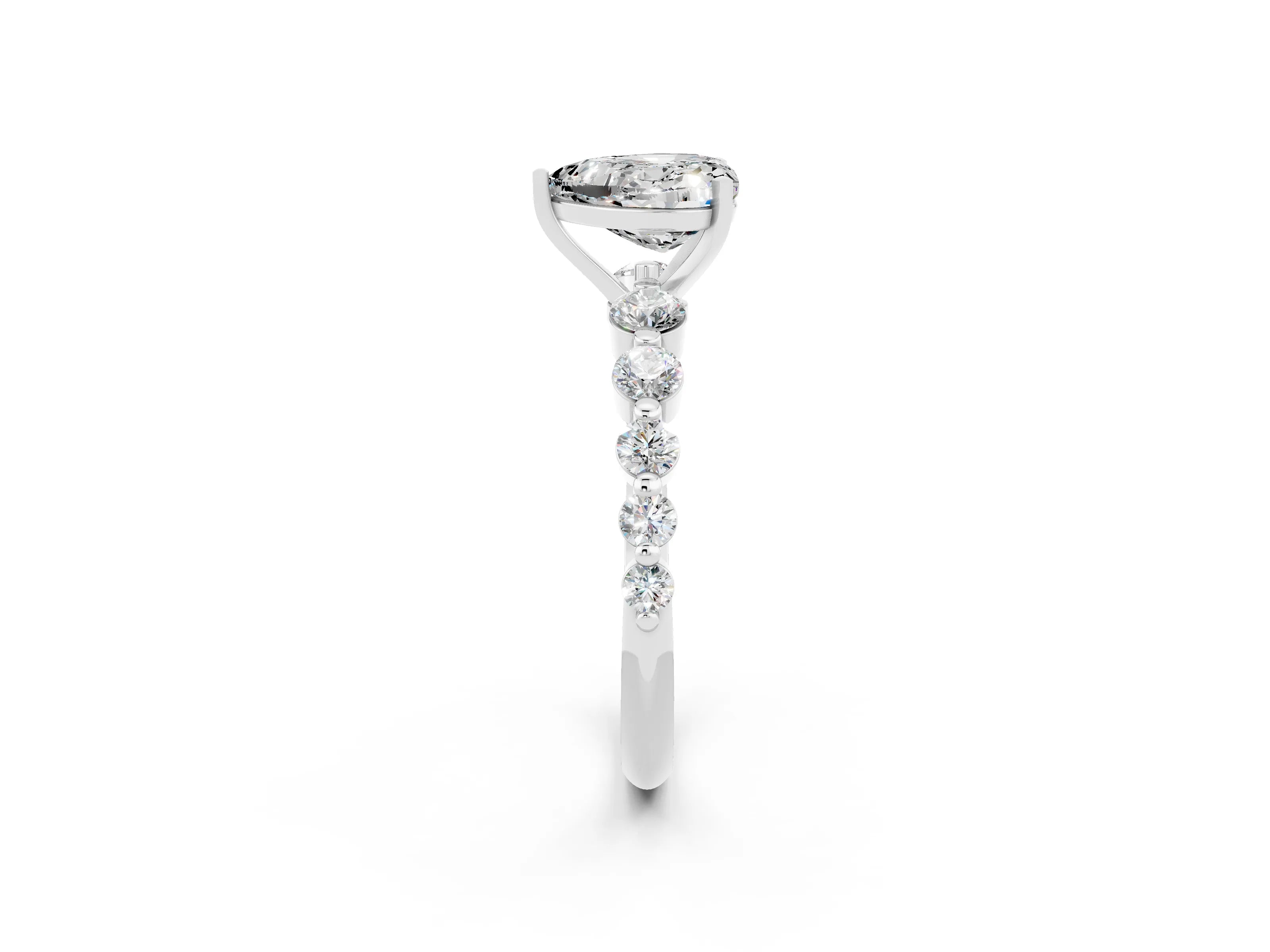 White gold Heart Cut Solitaire Moissanite Ring with Pave Band and Four-Prong Setting_2