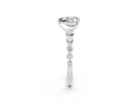 White gold Heart Cut Solitaire Moissanite Ring with Pave Band and Four-Prong Setting_2