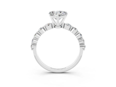 White gold Heart Cut Solitaire Moissanite Ring with Pave Band and Four-Prong Setting_3