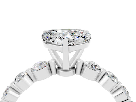 White gold Heart Cut Solitaire Moissanite Ring with Pave Band and Four-Prong Setting_4