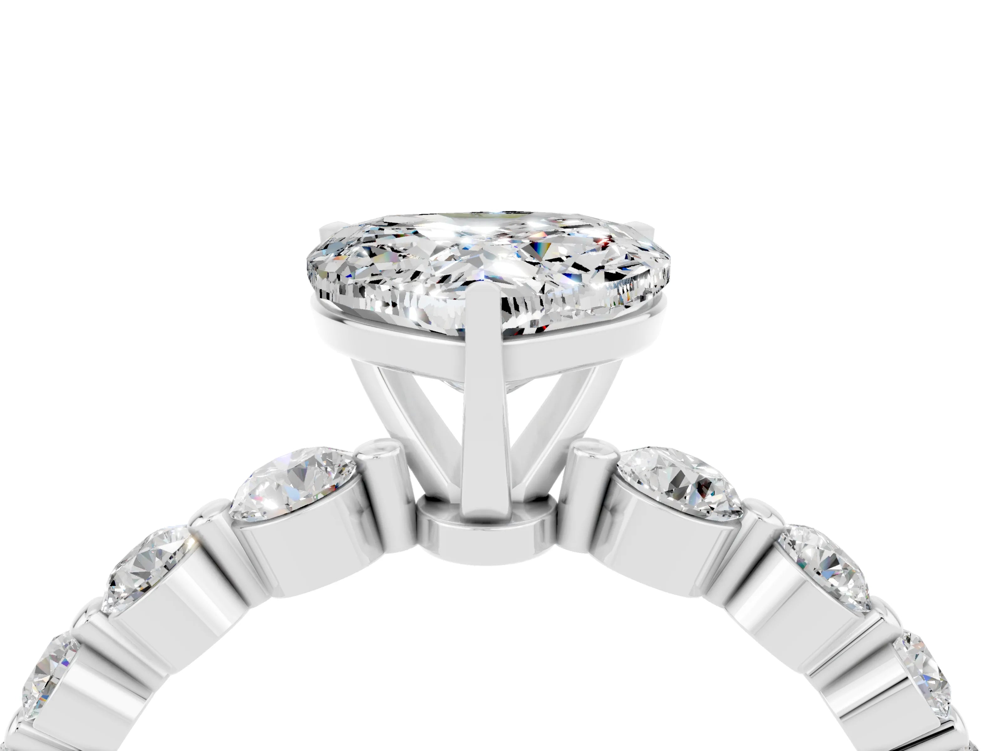 White gold Heart Cut Solitaire Moissanite Ring with Pave Band and Four-Prong Setting_4
