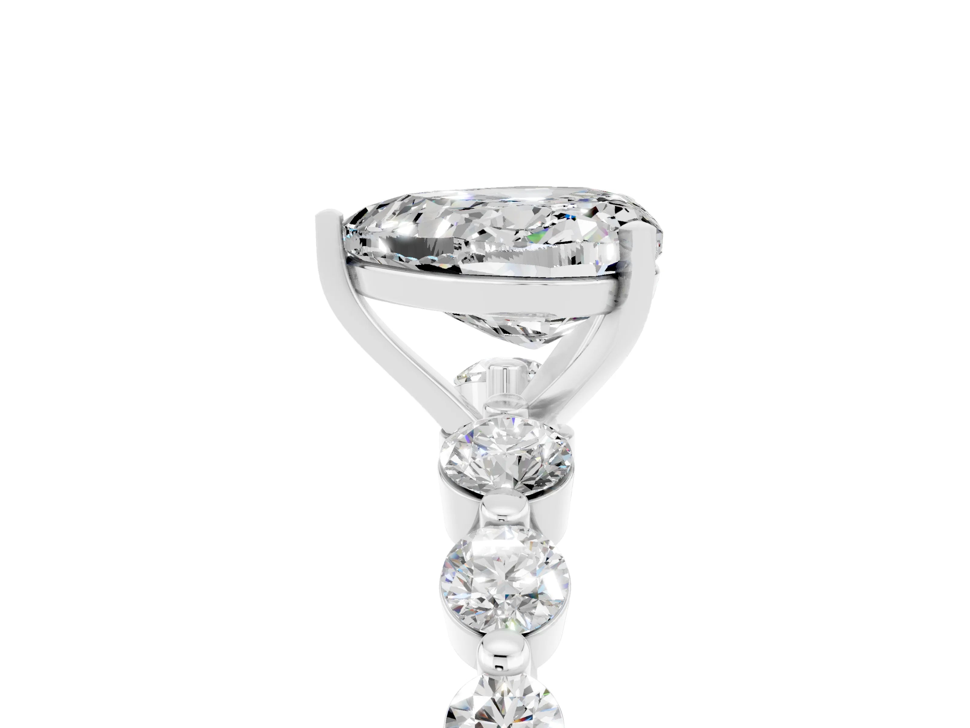 White gold Heart Cut Solitaire Moissanite Ring with Pave Band and Four-Prong Setting_5