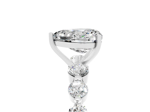 White gold Heart Cut Solitaire Moissanite Ring with Pave Band and Four-Prong Setting_5