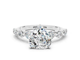 White gold Heart Cut Solitaire Moissanite Ring with Pave Band and Four-Prong Setting