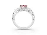 White gold Heart Cut Solitaire Morganite Leaf-Inspired Vine Band Ring with Prong Setting_3