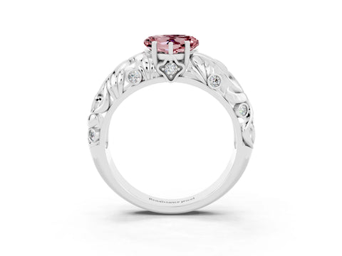 White gold Heart Cut Solitaire Morganite Leaf-Inspired Vine Band Ring with Prong Setting_3