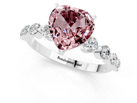 White gold Heart Cut Solitaire Morganite Ring with Pave Band and Four-Prong Setting_1