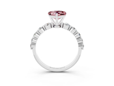 White gold Heart Cut Solitaire Morganite Ring with Pave Band and Four-Prong Setting_3