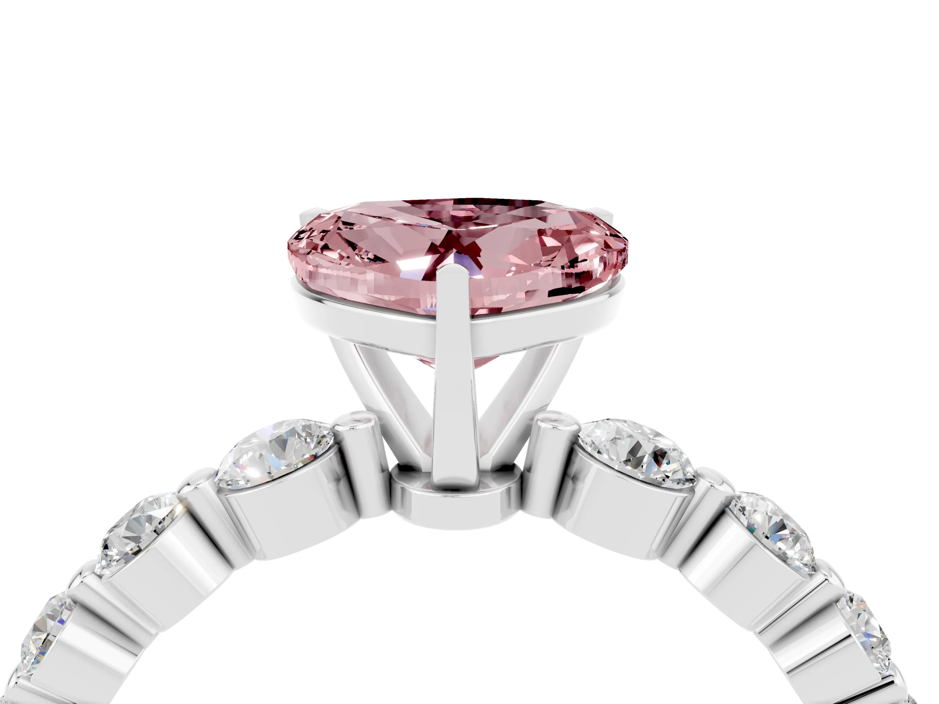 White gold Heart Cut Solitaire Morganite Ring with Pave Band and Four-Prong Setting_4