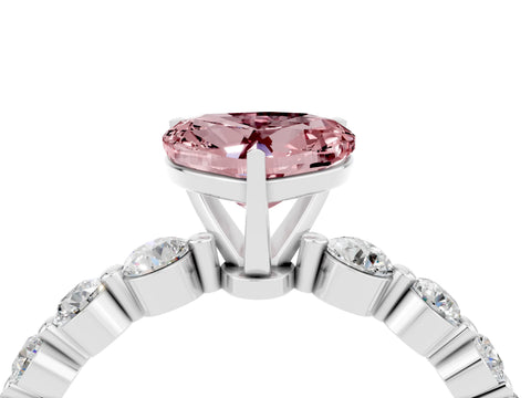 White gold Heart Cut Solitaire Morganite Ring with Pave Band and Four-Prong Setting_4