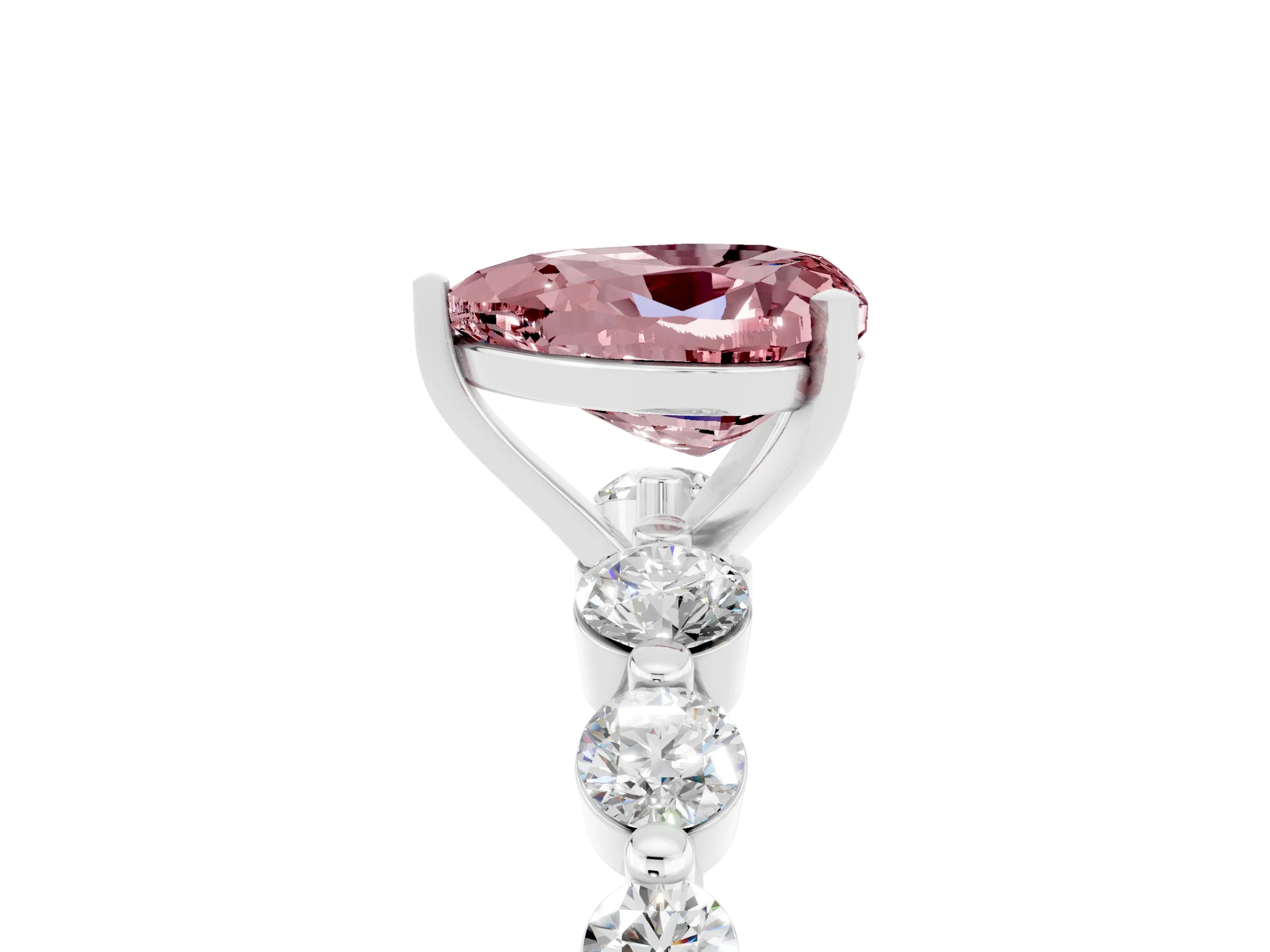 White gold Heart Cut Solitaire Morganite Ring with Pave Band and Four-Prong Setting_5