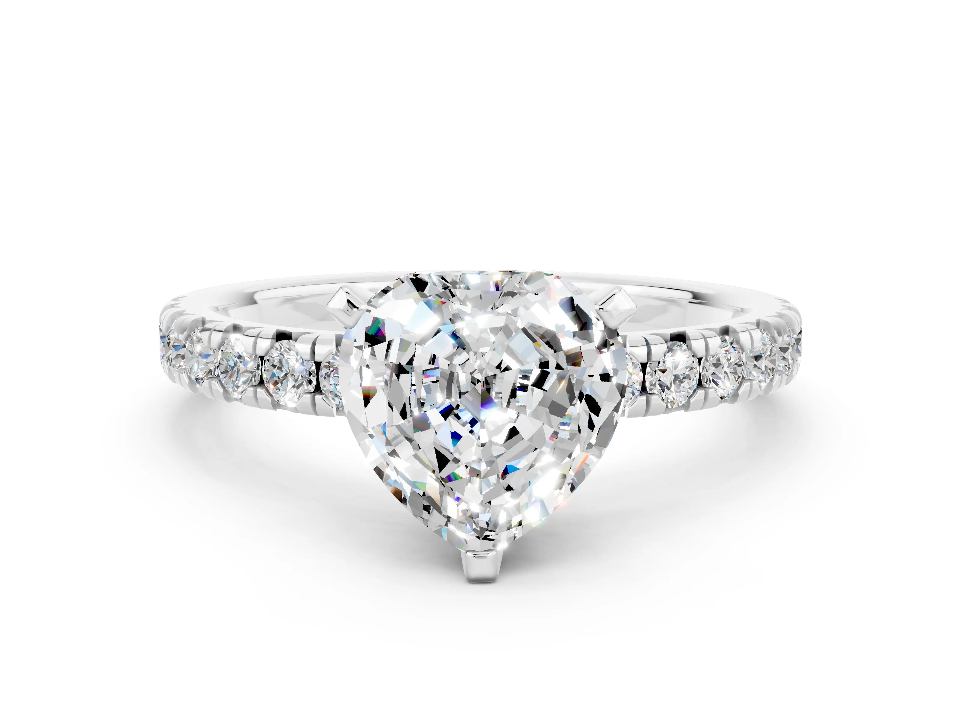 White gold Heart Cut Solitaire Pave Diamond Engagement Ring with Four-Prong Setting_12