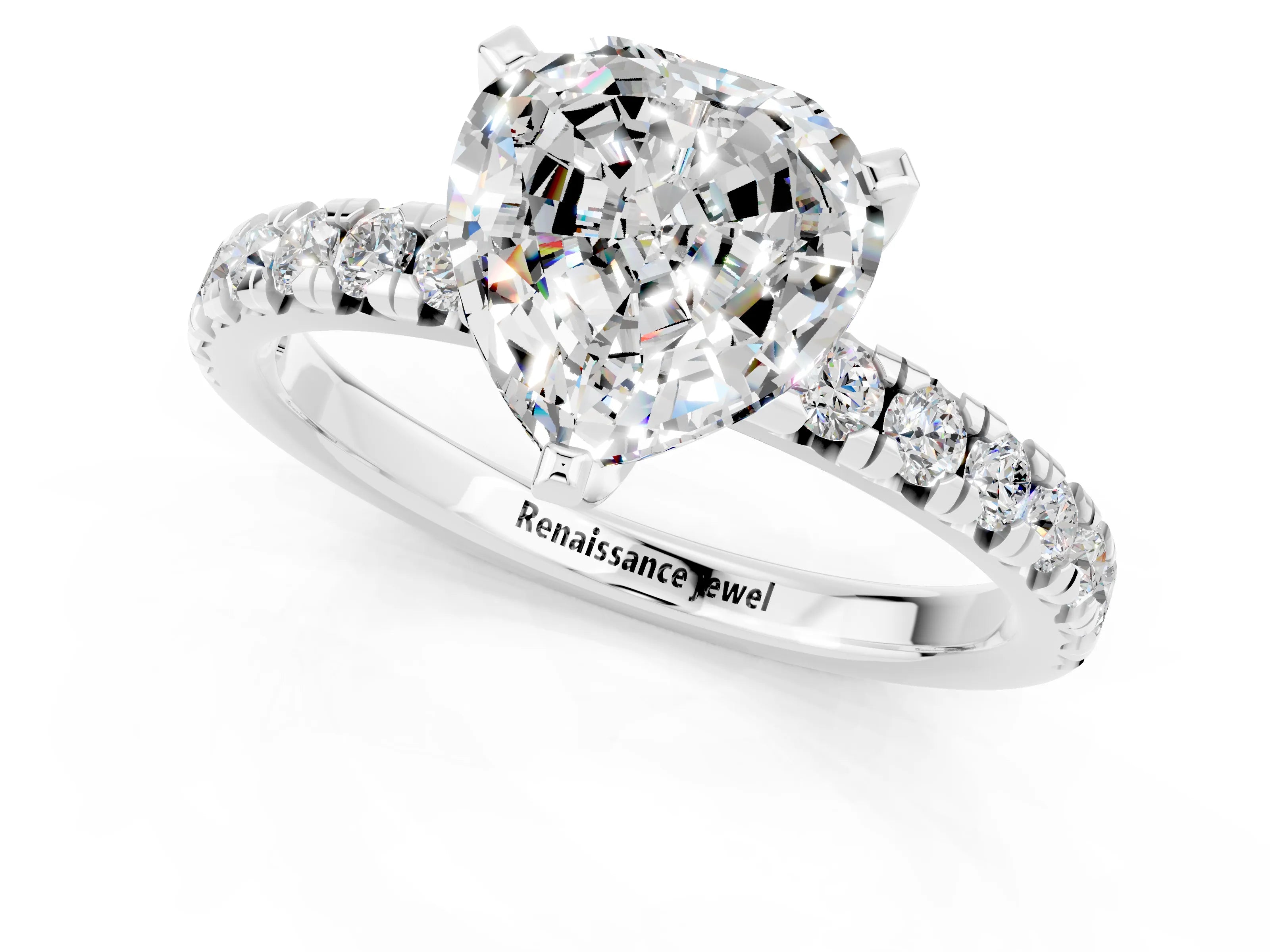 White gold Heart Cut Solitaire Pave Diamond Engagement Ring with Four-Prong Setting_13
