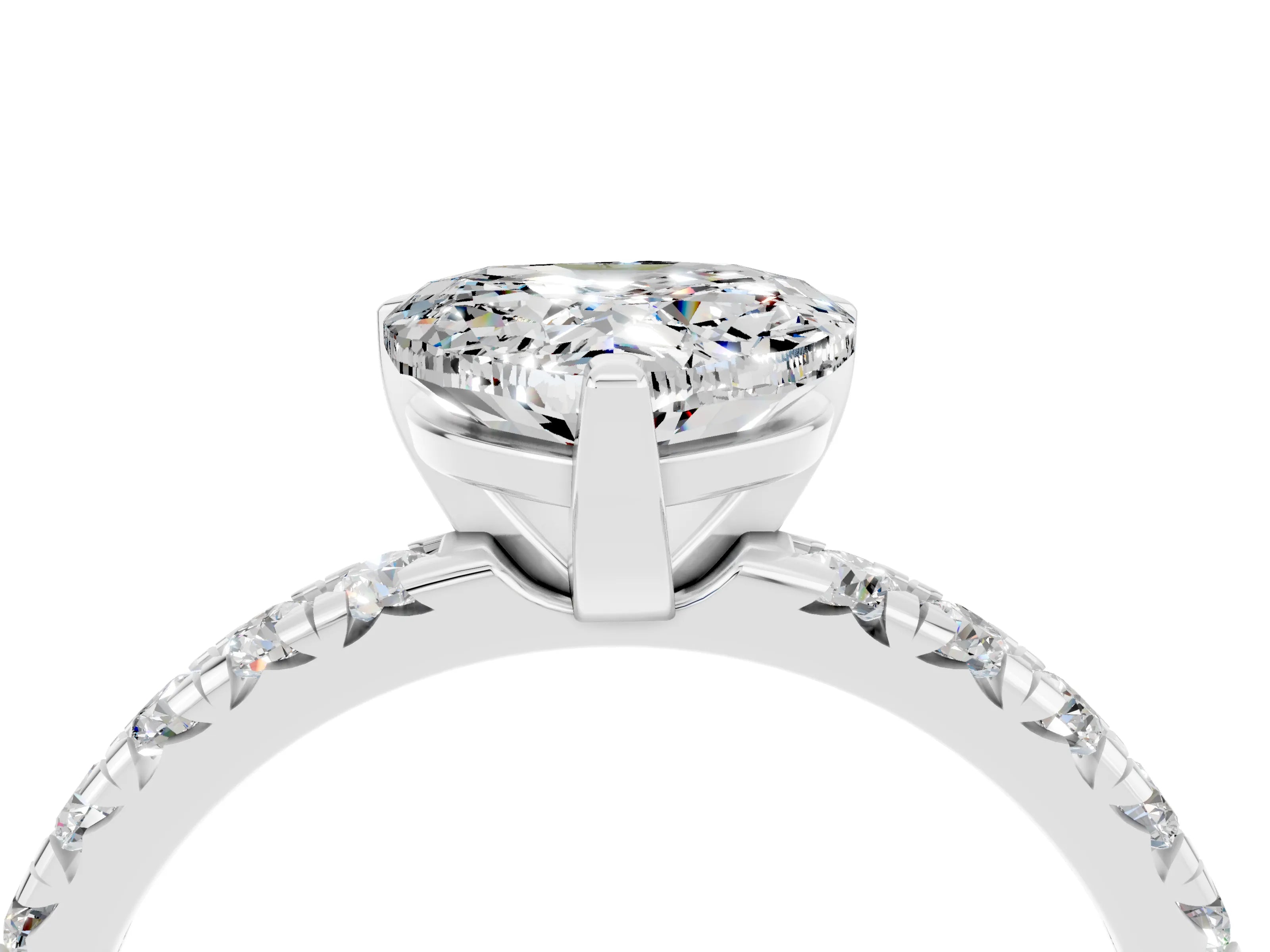 White gold Heart Cut Solitaire Pave Diamond Engagement Ring with Four-Prong Setting_16