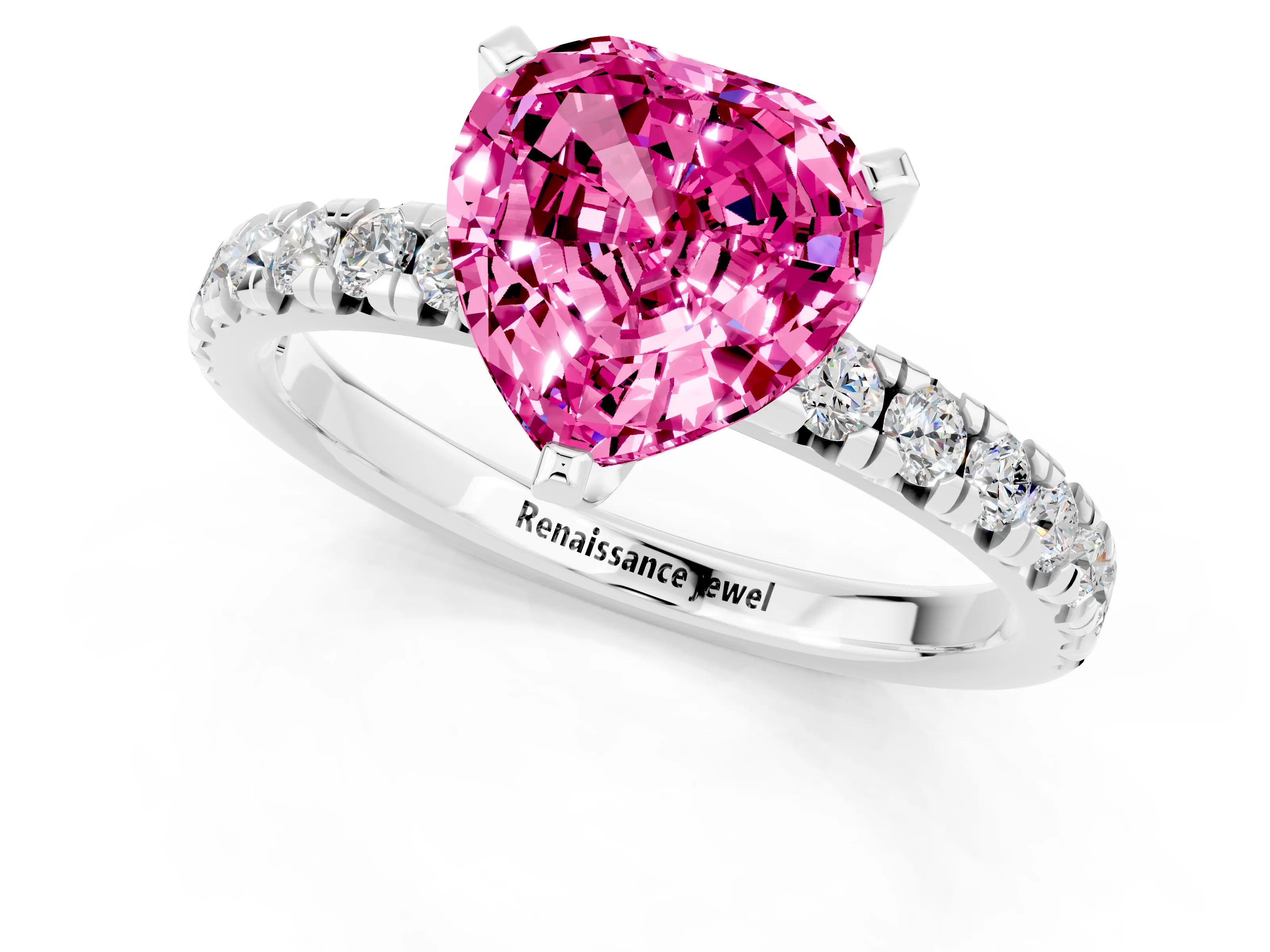 White gold Heart Cut Solitaire Pave Diamond Engagement Ring with Four-Prong Setting_1