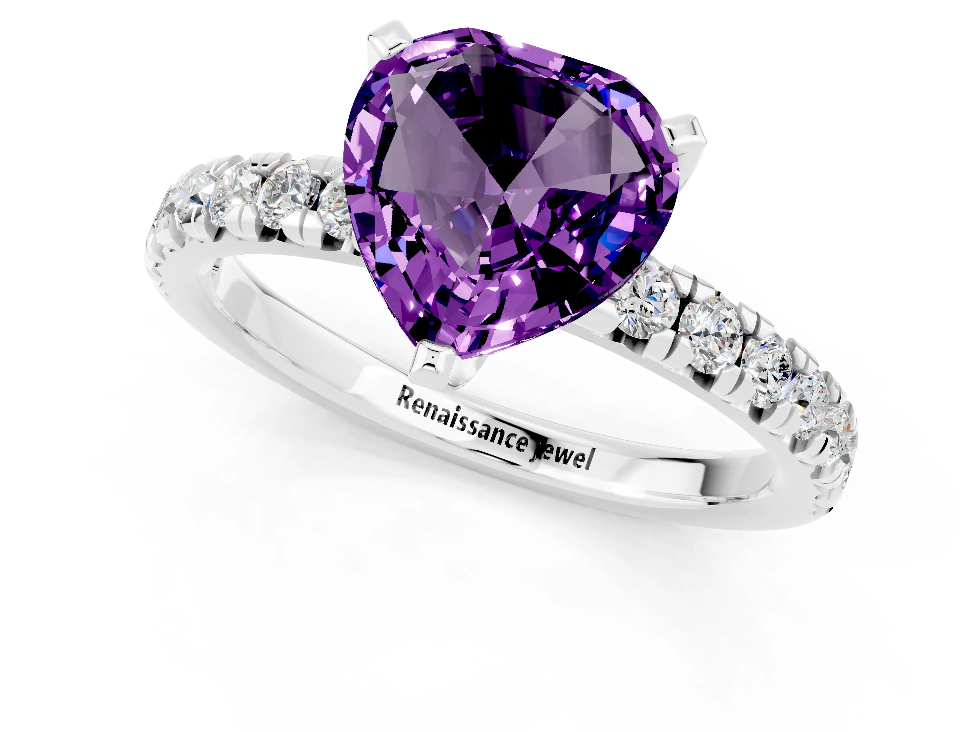White gold Heart Cut Solitaire Pave Diamond Engagement Ring with Four-Prong Setting_25