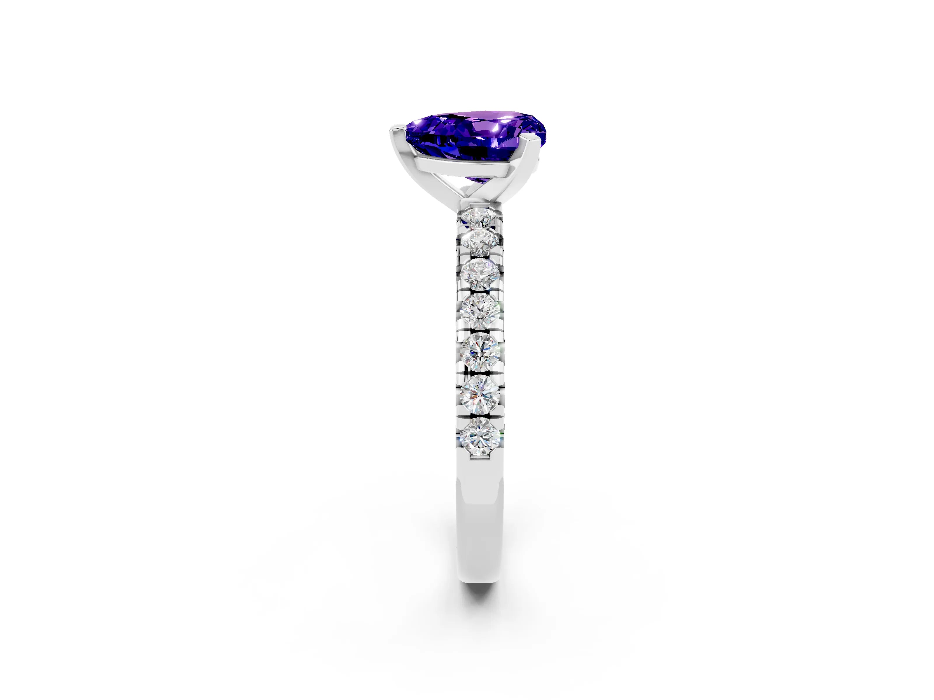 White gold Heart Cut Solitaire Pave Diamond Engagement Ring with Four-Prong Setting_2