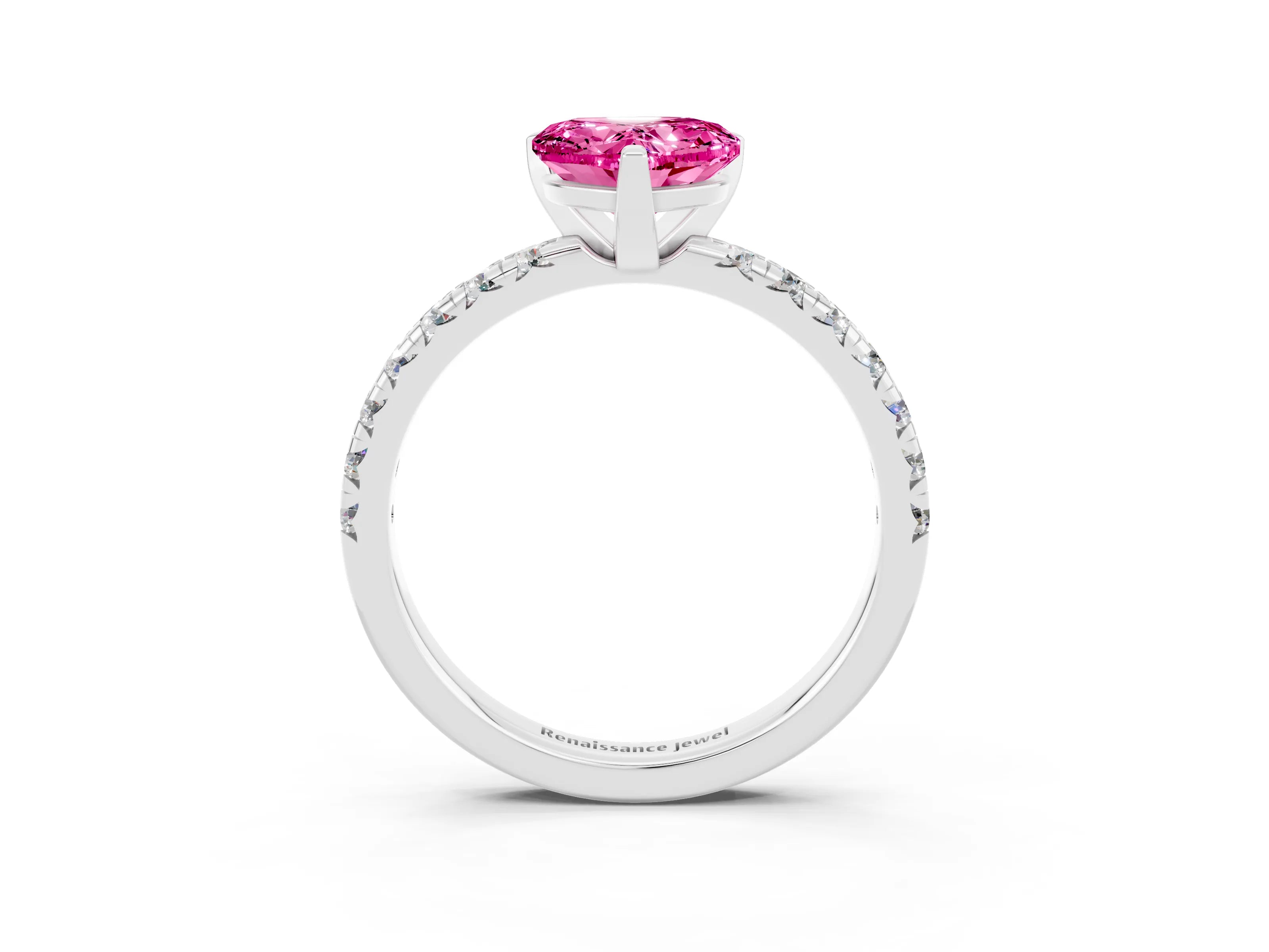 White gold Heart Cut Solitaire Pave Diamond Engagement Ring with Four-Prong Setting_3