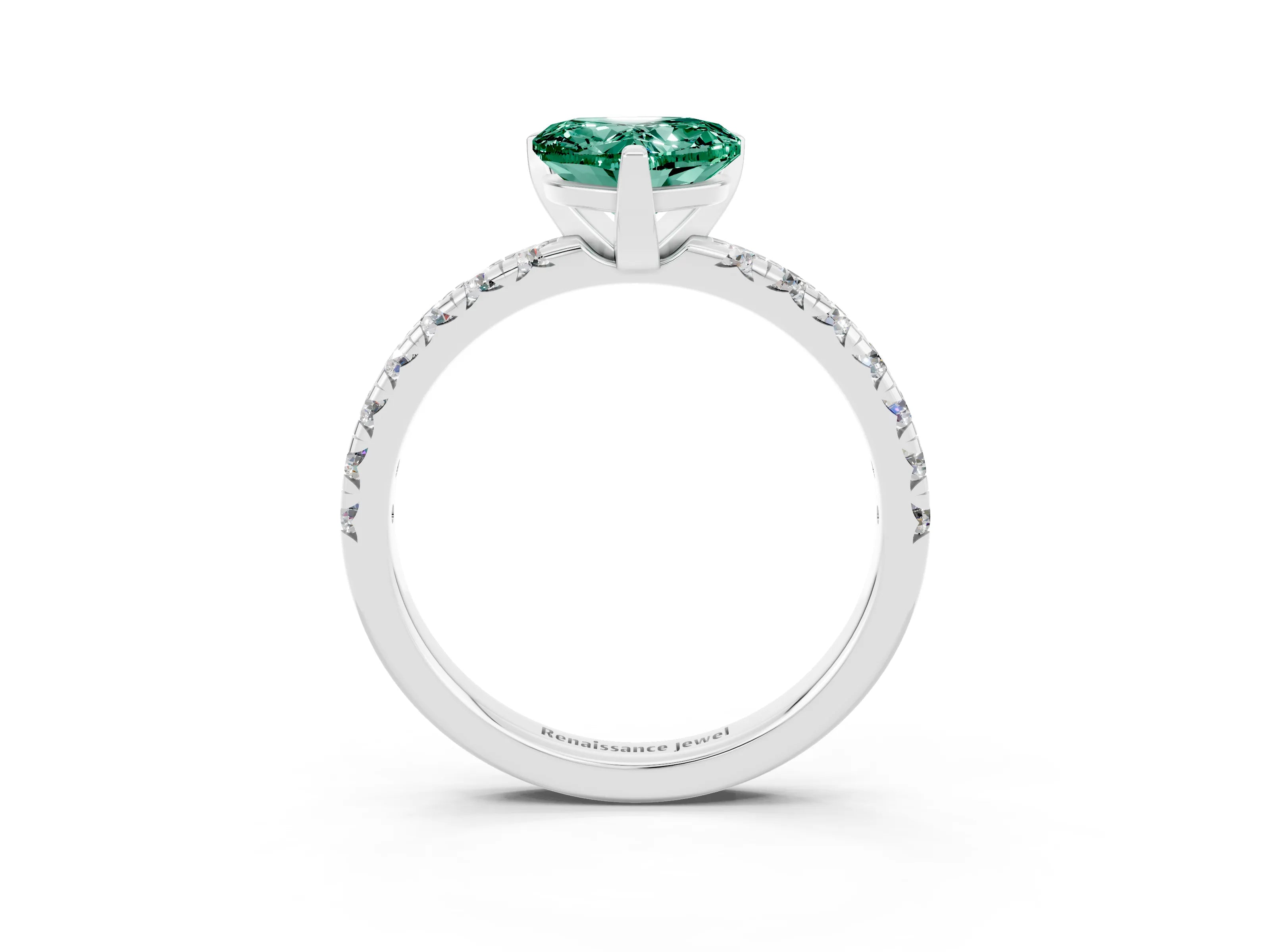 White gold Heart Cut Solitaire Pave Diamond Engagement Ring with Four-Prong Setting_3