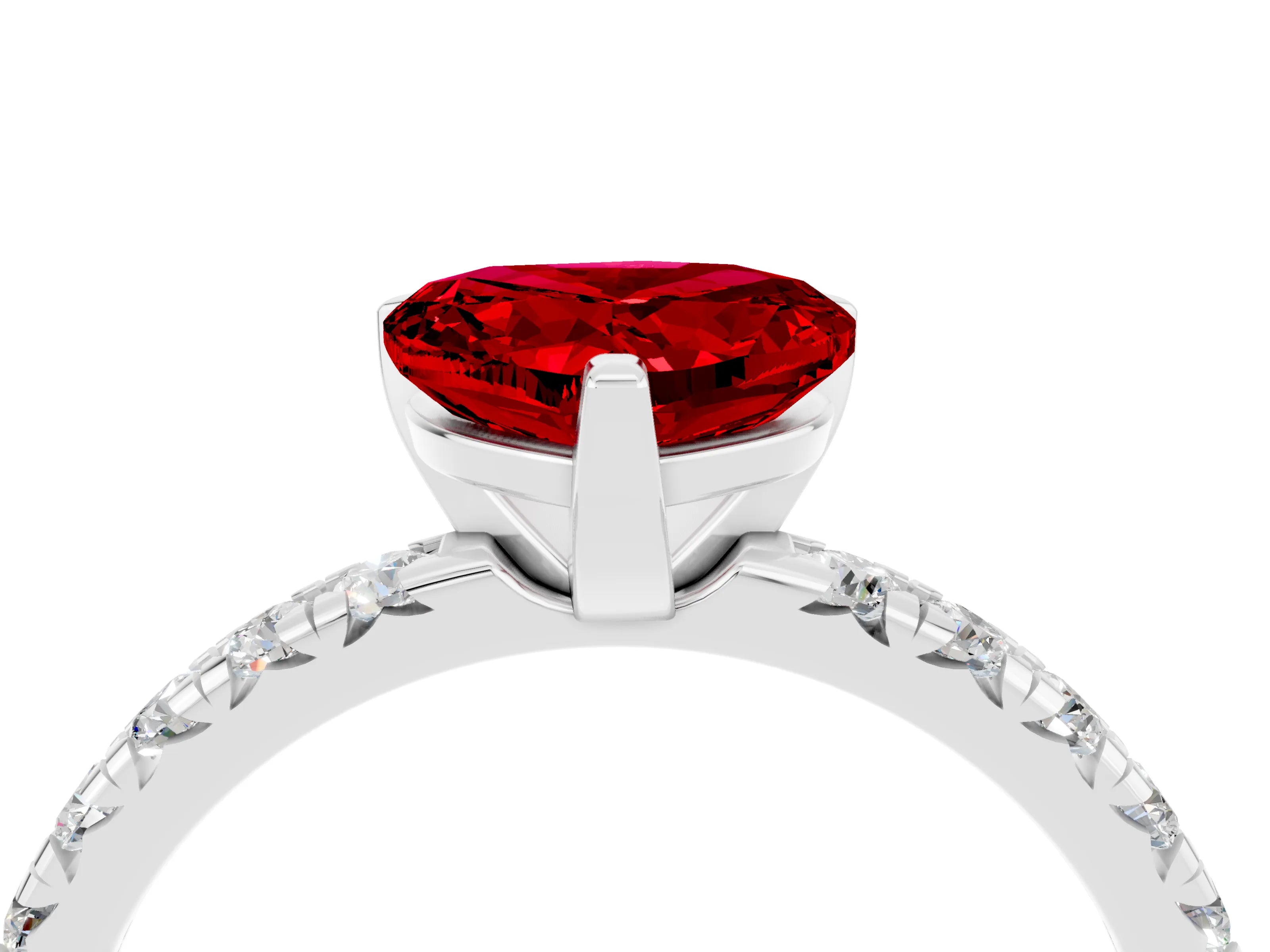 White gold Heart Cut Solitaire Pave Diamond Engagement Ring with Four-Prong Setting_4