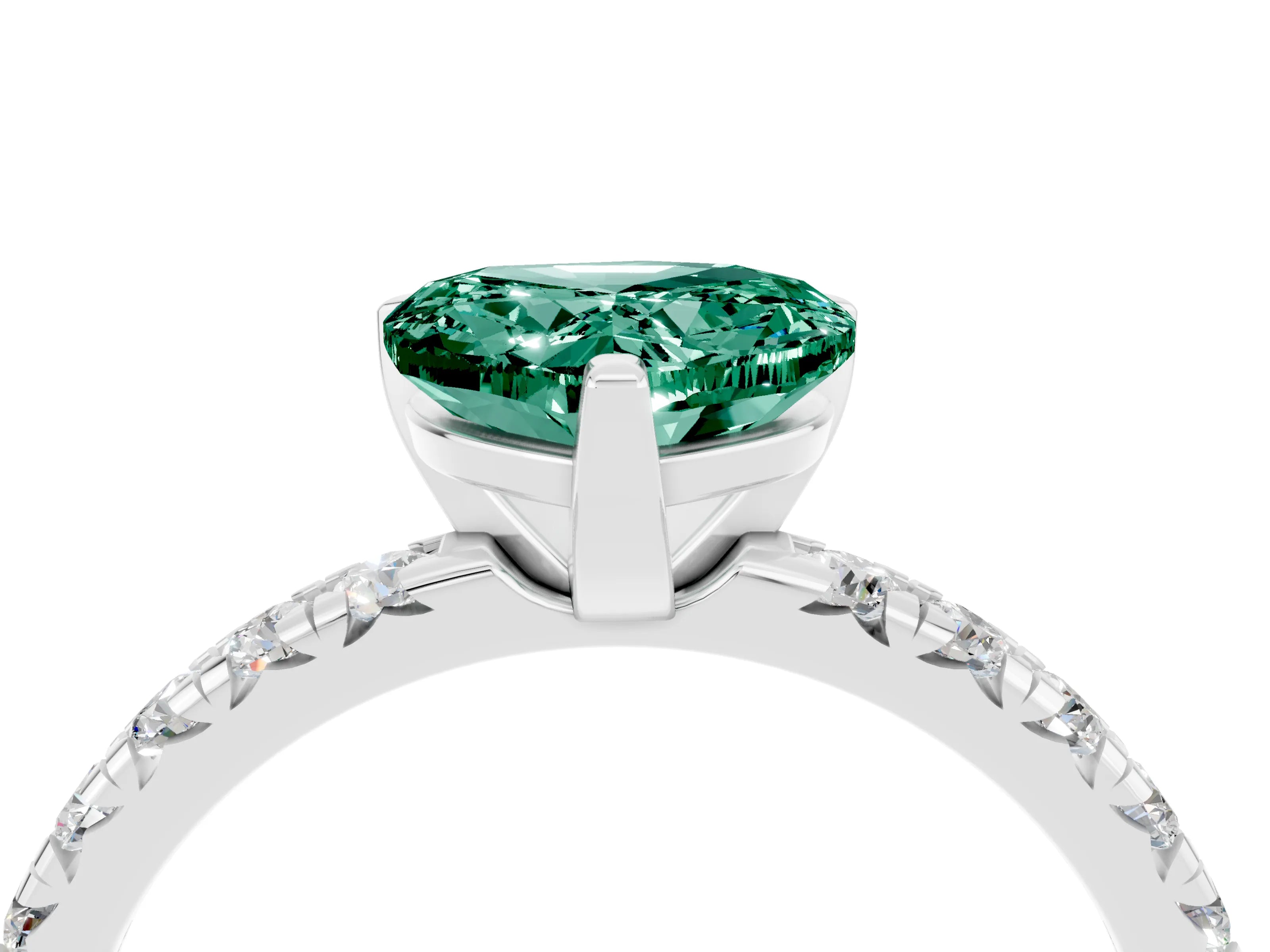 White gold Heart Cut Solitaire Pave Diamond Engagement Ring with Four-Prong Setting_4