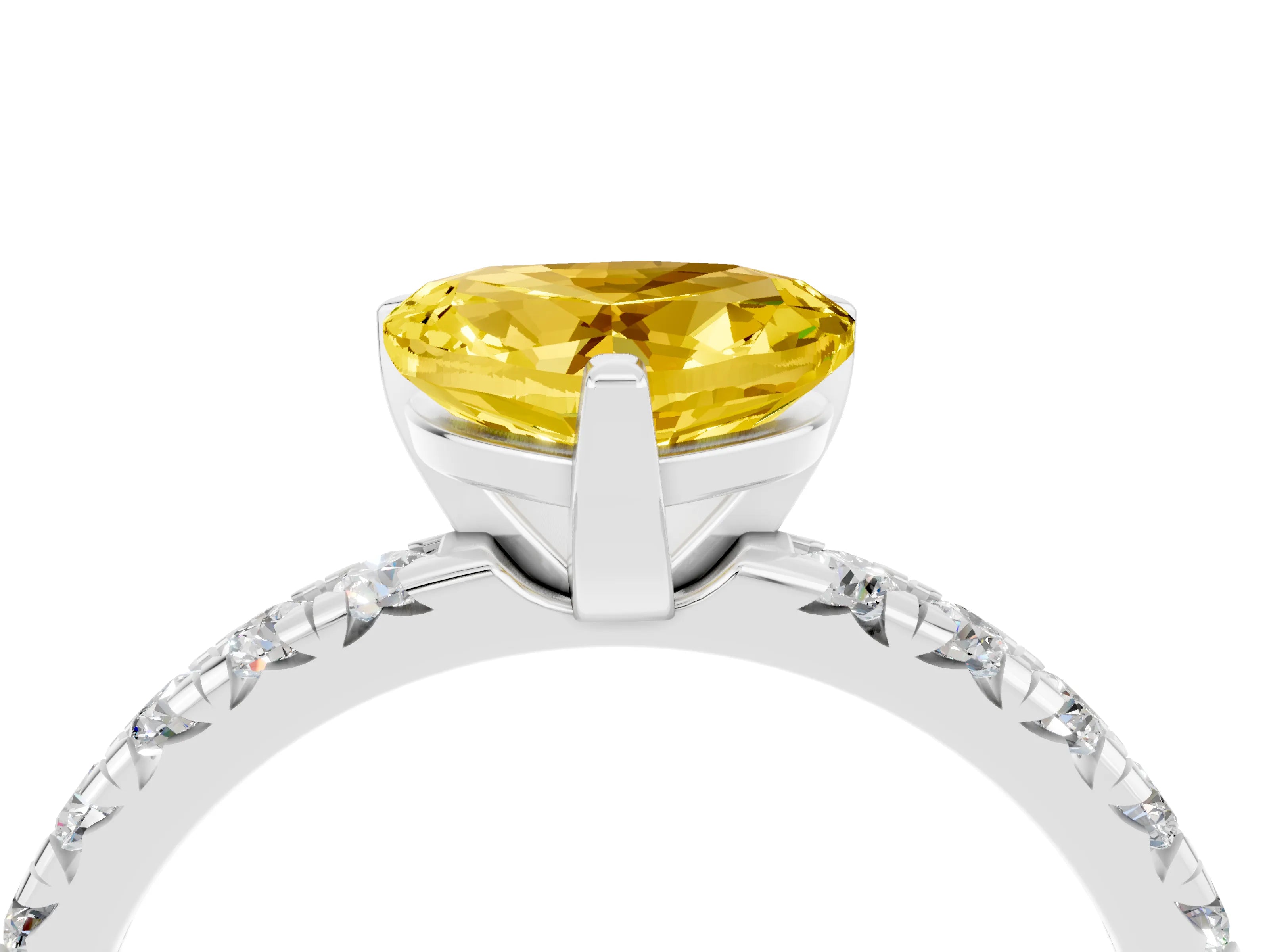 White gold Heart Cut Solitaire Pave Diamond Engagement Ring with Four-Prong Setting_4