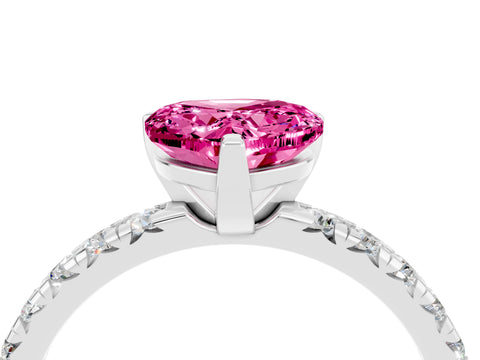 White gold Heart Cut Solitaire Pave Diamond Engagement Ring with Four-Prong Setting_4