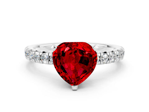 White gold Heart Cut Solitaire Pave Diamond Engagement Ring with Four-Prong Setting