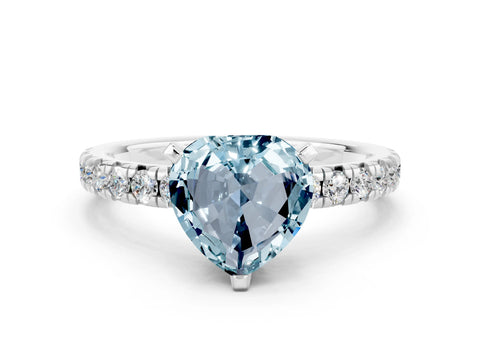 White gold Heart Cut Solitaire Pave Diamond Engagement Ring with Four-Prong Setting