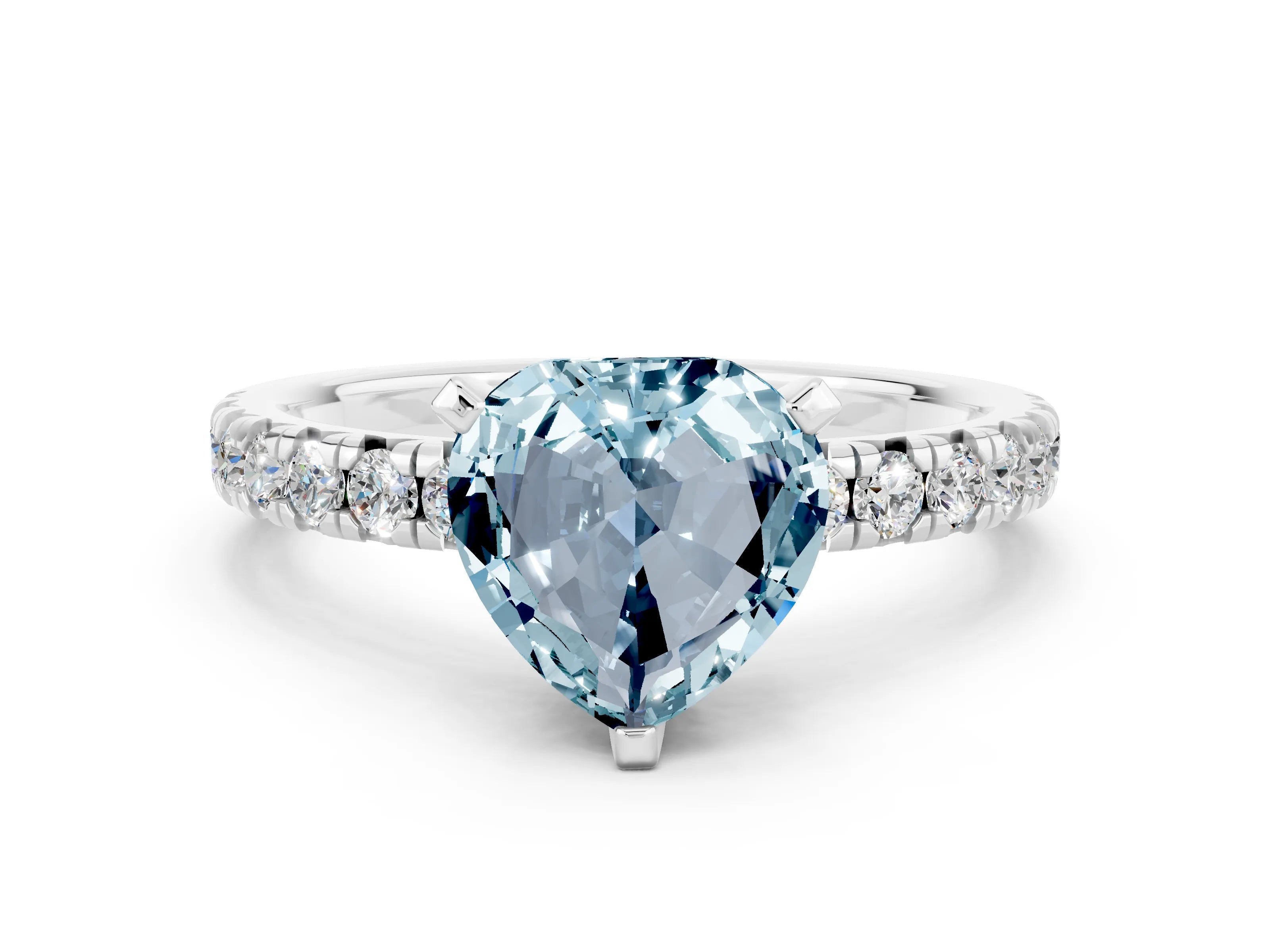 White gold Heart Cut Solitaire Pave Diamond Engagement Ring with Four-Prong Setting