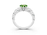 White gold Heart Cut Solitaire Peridot Leaf-Inspired Vine Band Ring with Prong Setting_3