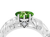 White gold Heart Cut Solitaire Peridot Leaf-Inspired Vine Band Ring with Prong Setting_4