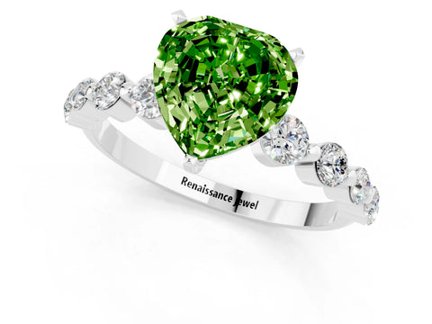 White gold Heart Cut Solitaire Peridot Ring with Pave Band and Four-Prong Setting_1