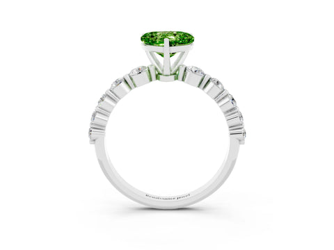 White gold Heart Cut Solitaire Peridot Ring with Pave Band and Four-Prong Setting_3