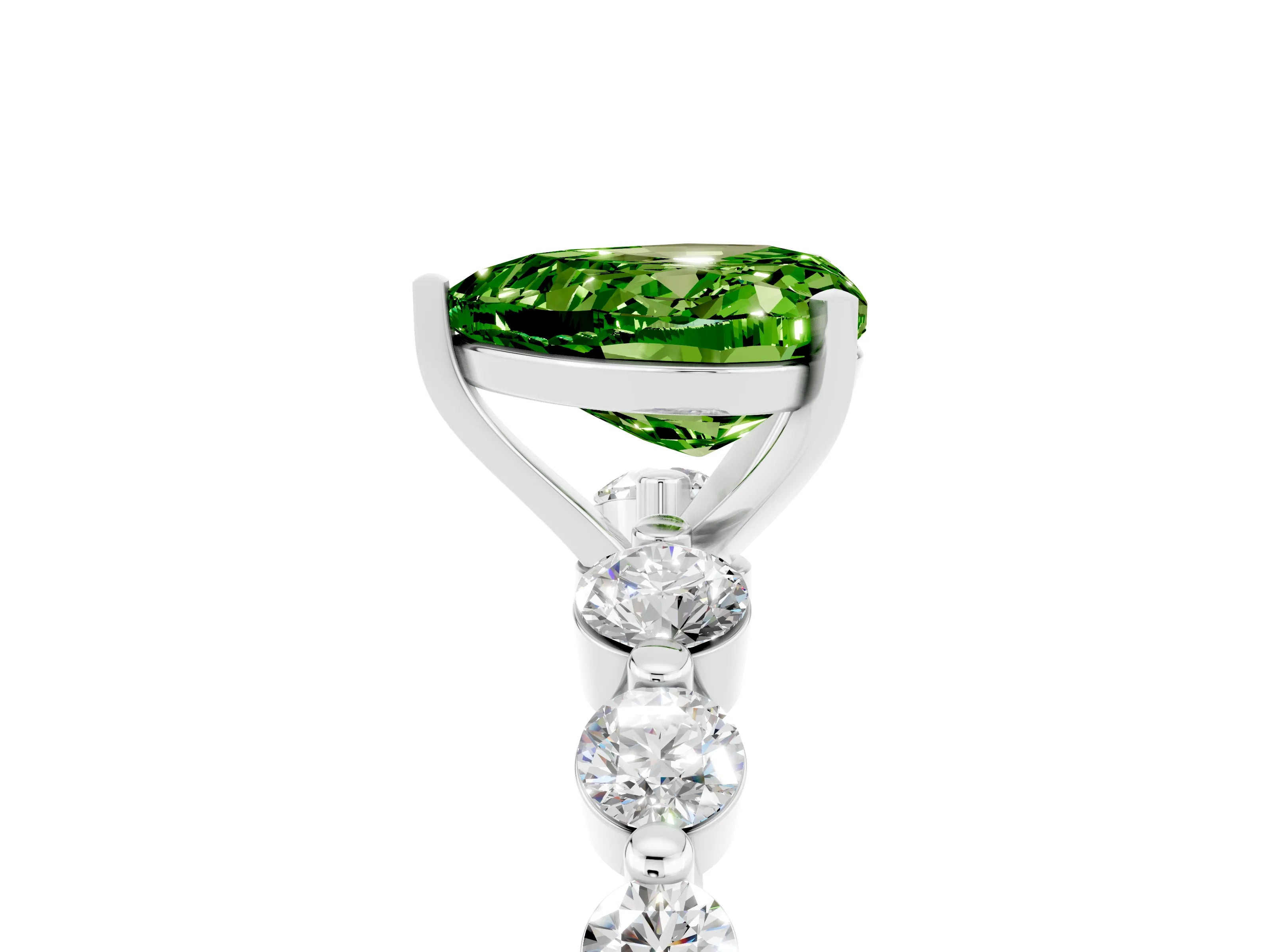 White gold Heart Cut Solitaire Peridot Ring with Pave Band and Four-Prong Setting_5