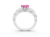 White gold Heart Cut Solitaire Pink Sapphire Leaf-Inspired Vine Band Ring with Prong Setting_27