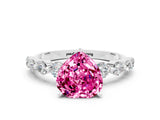 White gold Heart Cut Solitaire Pink Sapphire Ring with Pave Band and Four-Prong Setting_24