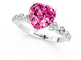 White gold Heart Cut Solitaire Pink Sapphire Ring with Pave Band and Four-Prong Setting_25