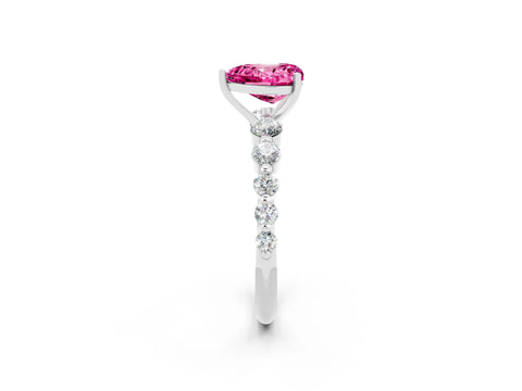 White gold Heart Cut Solitaire Pink Sapphire Ring with Pave Band and Four-Prong Setting_26