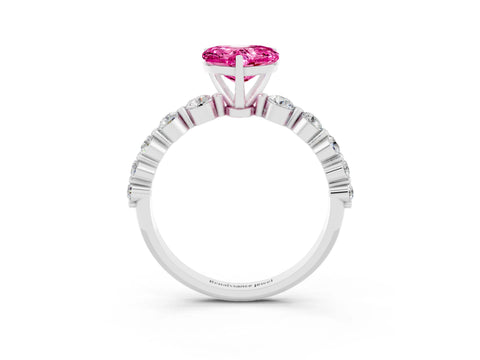 White gold Heart Cut Solitaire Pink Sapphire Ring with Pave Band and Four-Prong Setting_27