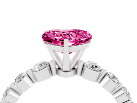White gold Heart Cut Solitaire Pink Sapphire Ring with Pave Band and Four-Prong Setting_28