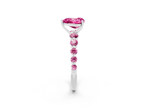 White gold Heart Cut Solitaire Pink Sapphire Ring with Pave Band and Four-Prong Setting_2