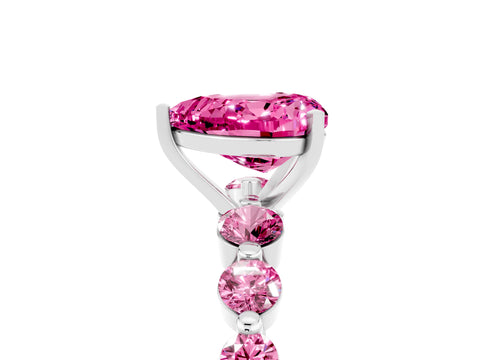 White gold Heart Cut Solitaire Pink Sapphire Ring with Pave Band and Four-Prong Setting_5