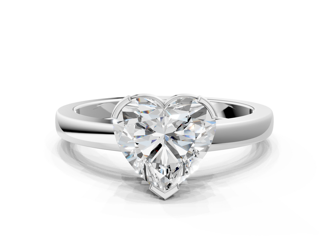 White gold Heart Cut Solitaire Ring with Four-Prong Setting and Classic Band_117