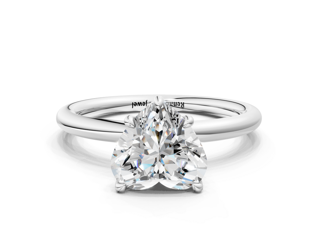 White gold Heart Cut Solitaire Ring with Thin Band and Four-Prong Setting_49