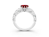 White gold Heart Cut Solitaire Ruby Leaf-Inspired Vine Band Ring with Prong Setting_3
