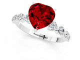 White gold Heart Cut Solitaire Ruby Ring with Pave Band and Four-Prong Setting_1