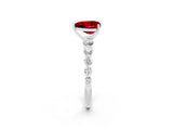 White gold Heart Cut Solitaire Ruby Ring with Pave Band and Four-Prong Setting_2