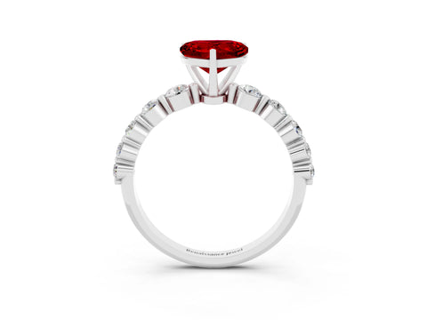 White gold Heart Cut Solitaire Ruby Ring with Pave Band and Four-Prong Setting_3